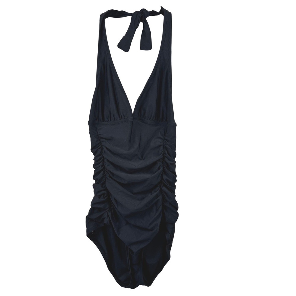 J.Crew One Piece Swimsuit Womens 4 Black Ruched Halter V-Neck Classic Swimwear‎ - Picture 2 of 10